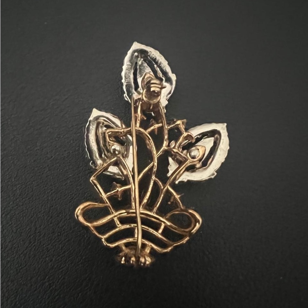 CROWN TRIFARI Vtg ALFRED PHILIPPE Clear Rhinestone Flower Basket Brooch - Picture 4 of 6